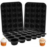 24 Cups Mini Silicone Muffin Pan Nonstick Cupcake Pan Muffin Tin Mini Silicone Baking Mold Muffin Tray for Egg Maffins, Brownie Black 3 Pack