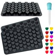 3Pack Heart Silicone Ice Cube Tray Molds Mini Valentine Wax Melt Mold for Baking Chocolate, Gummy, Candy, Jelly, Candle, Handmade Treats with 1Pc Dropper Black